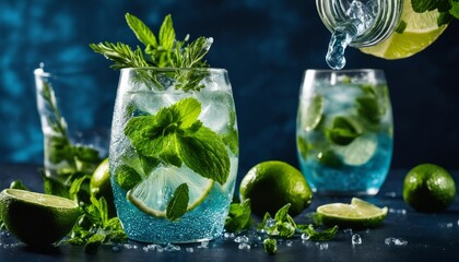 A glass of Mint Julep with lime and mint leaves - obrazy, fototapety, plakaty