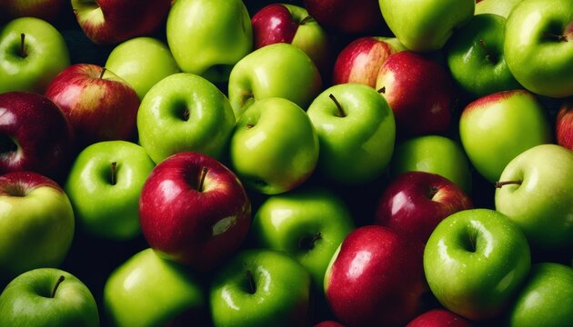 A pile of green and red apples