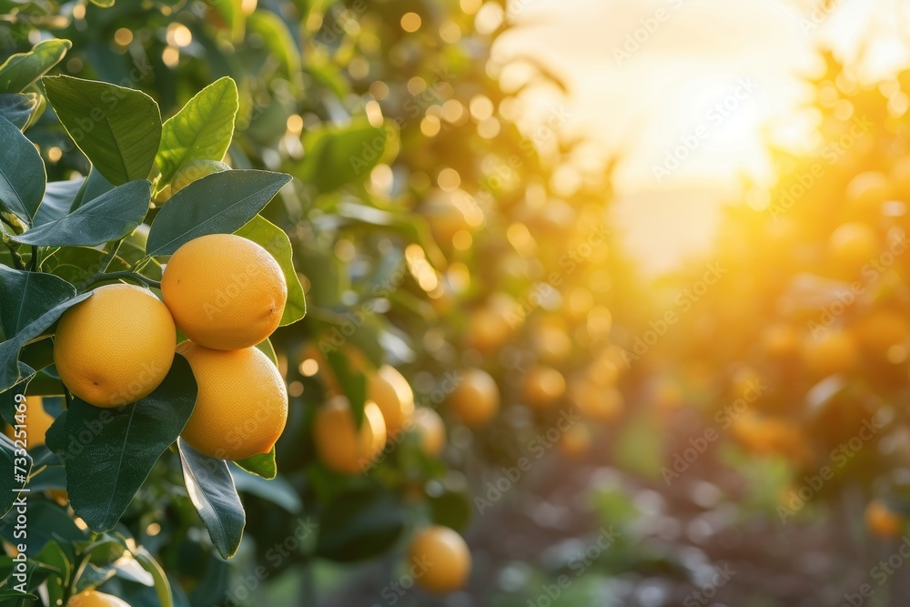 Poster a tree bursting with an abundance of ripe lemons, creating a vivid and captivating sight.