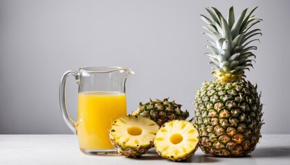 A glass of orange juice and three pineapple slices