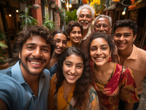 Portrait of Happy Indian and Asian Family.