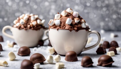 Obraz na płótnie Canvas Two cups of marshmallows and chocolate