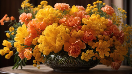 Obraz na płótnie Canvas Bouquet of spring flowers in an antique vase on a dark background