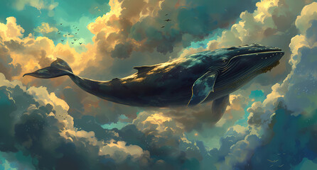 whale in the sky with clouds
