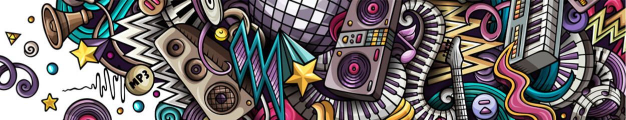 Disco Music cartoon banner illustration