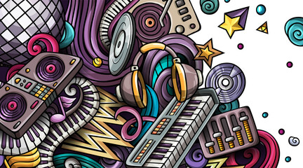 Disco Music cartoon banner illustration - obrazy, fototapety, plakaty