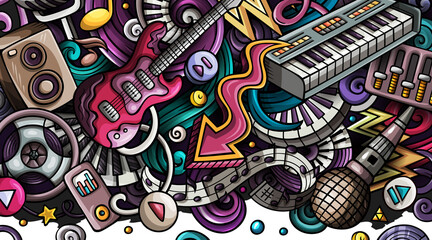 Disco Music cartoon banner illustration - obrazy, fototapety, plakaty