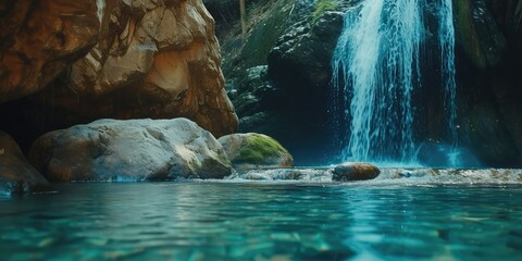 Fototapeta na wymiar Cascading Waterfalls: Crystal Clear Water Falling into a Pristine Pool.