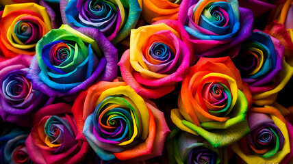Vibrant Rainbow Rose Bouquet: Digital Art Bursting with Colorful Joy