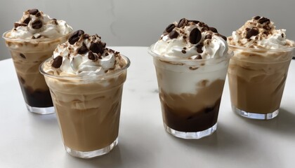 Three glasses of chocolate milk with whipped cream