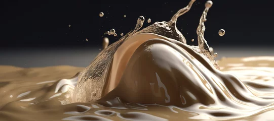 Zelfklevend Fotobehang splash of thick chocolate vanilla milk, liquid, sweet, wave 14 © Nindya