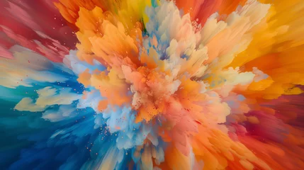 Fotobehang Explosive and vibrant abstract paint cloud dispersion in a cosmic color palette © Benixs