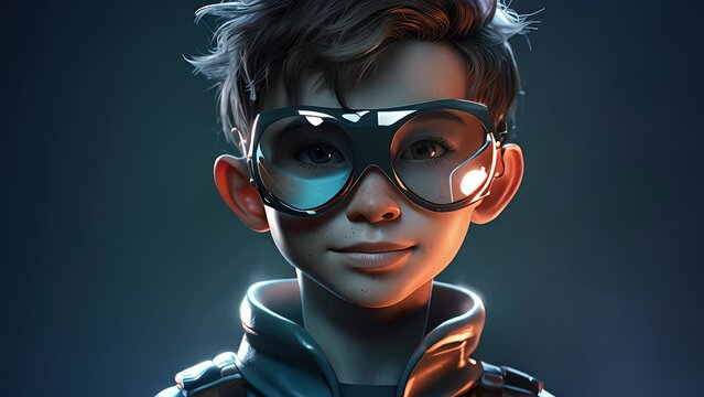 Young man with futuristic stylish glasses. Futuristic fashion. Created with Generative AI.