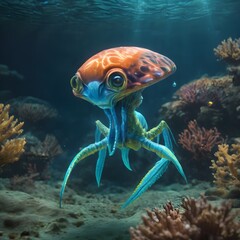 Obraz na płótnie Canvas Creepy Creature In Ocean Background Very Cool
