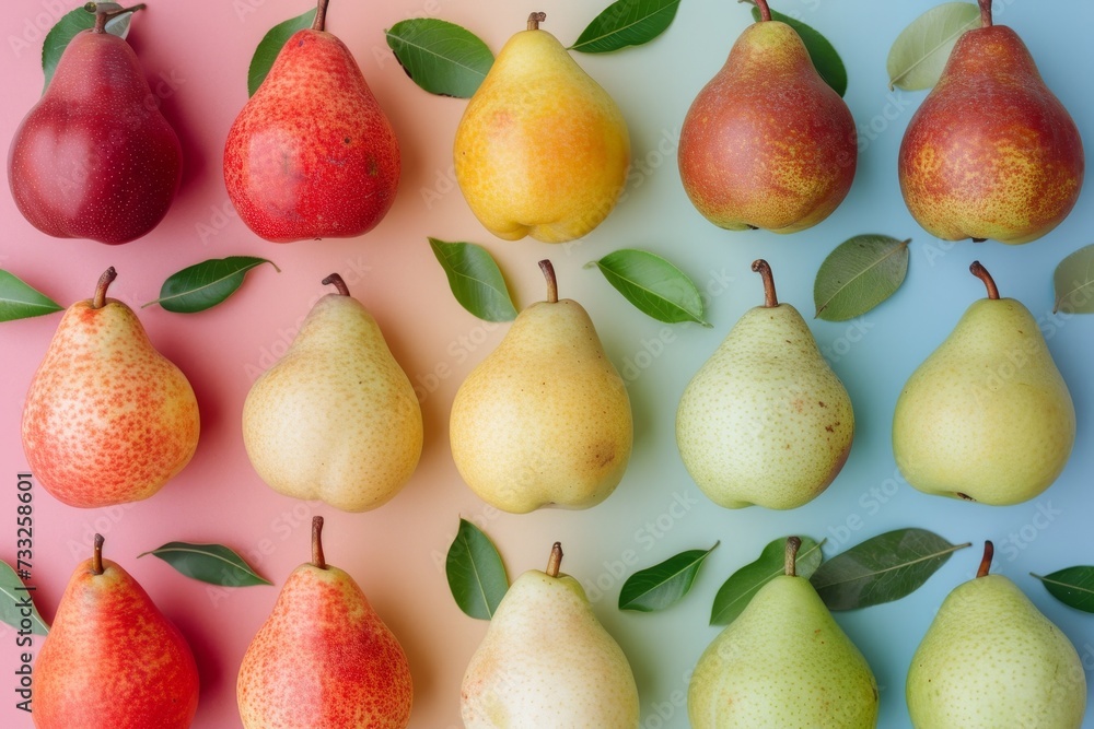 Poster multiple pears with leaves, showcasing the diversity of the group