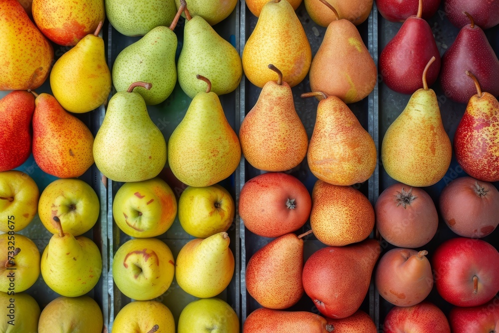 Poster variety of pears and apples, showcasing the different types available