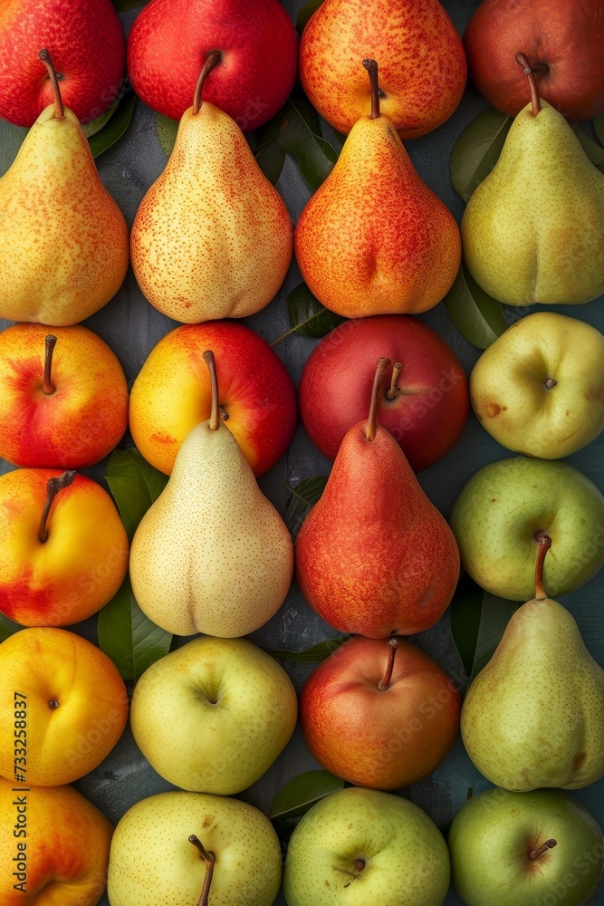 Poster Colorful Arrangement of Pears and Apples in a Neat Grid Pattern
