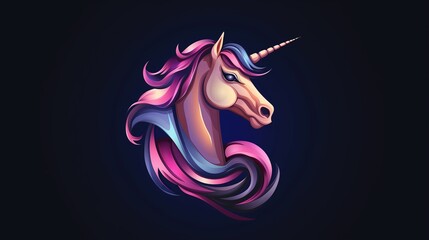Obraz na płótnie Canvas Cute unicorn face in flat style for clothes or as logotype, badge, icon, card, poster, t-shirt, invitation, banner template