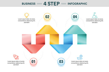 Arrow Ribbon Curve Infographic Template with 4 options, steps, parts, segments. Business Concept. Marketing Infographic Vector Illustration