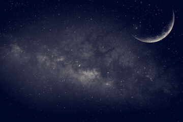Ciel voie lactée, lune étoilé. Arrière plan espace - obrazy, fototapety, plakaty