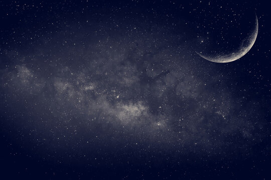 Ciel voie lactée, lune étoilé. Arrière plan espace