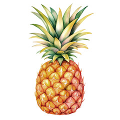 Watercolor pineapple, isolated illustration of tropical fruit in hand-drawn style 
