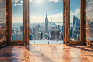Wooden Doors Opening to a City View Balcony