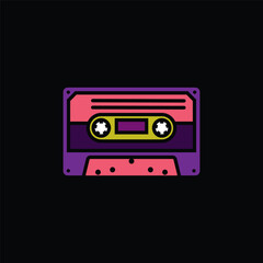 Original vector illustration. The contour icon of a retro audio cassette.