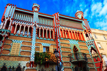 Facade of Casa Vicens in Barcelona, Spain. It is first masterpiece of Antoni Gaudi. Built between 1883 and 1885
