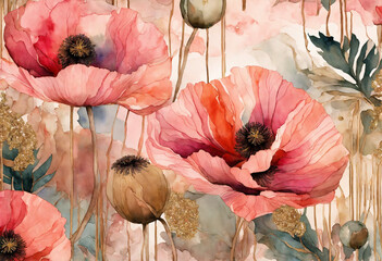 Poppy Flowers watercolor - AI generated