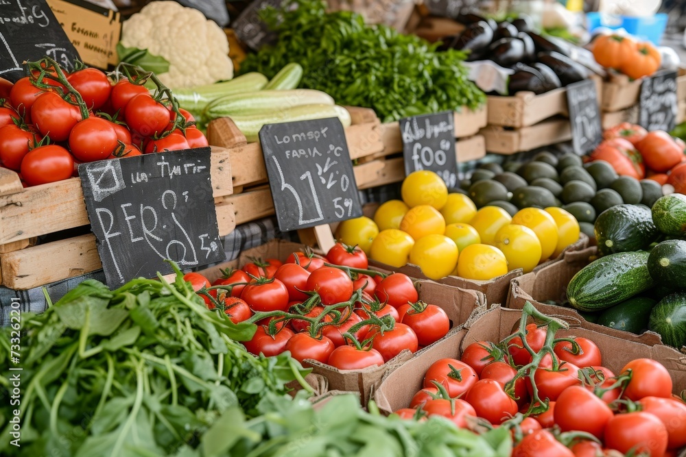 Poster a diverse selection of vibrant vegetables is showcased at the bustling market, inviting customers to