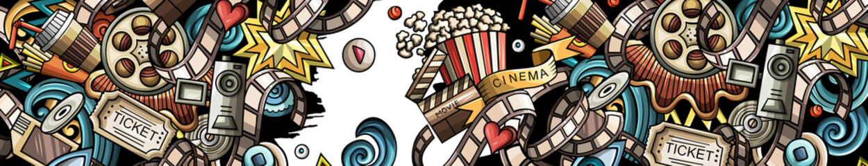 Cinema doodle funny cartoon banner - obrazy, fototapety, plakaty