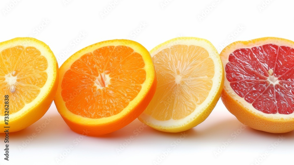 Poster row of citrus slices on white background 