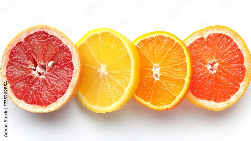 Poster row of citrus slices on white background