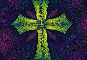 Symbolic Green Purple Cross Wallpaper - obrazy, fototapety, plakaty