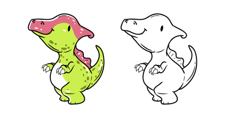 Green and pink dinosaur element with sketch vector illustration