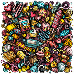Fototapeta premium Candies cartoon doodle illustration