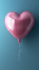 A solitary pink heart-shaped balloon floats against a serene blue background, evoking feelings of love, celebration, and gentle wistfulness