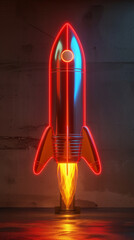 Neon Rocket Launch Artwork.
A vibrant neon illustration of a rocket launching.