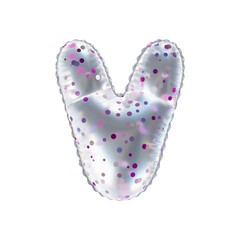 3D pink polka dot transparent helium balloon letter V
