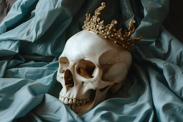 Skull Wearing a Sparkly Jeweled Crown - obrazy, fototapety, plakaty