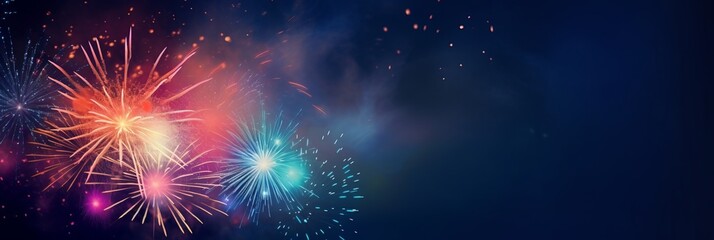Fototapeta premium firework over abstract blue background and text space