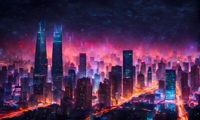 Abstract cityscape at night with futuristic financial elements - 733268687
