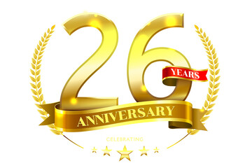 26 Years Anniversary in laurel wreath Gold Ribbon