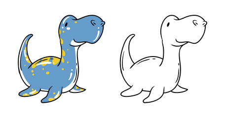 Blue and yellow dinosaur element with sketch vector illustration