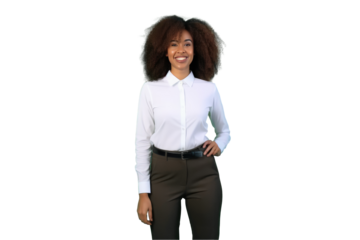 Happy marketing or bussiness curly girl isolated transparent background