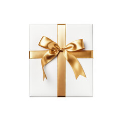 White Gift Golden Ribbon isolated on a transparent background.