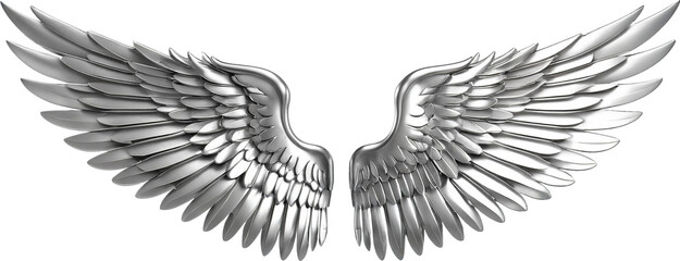 Metalic Silver Wing isolated on transparent background. Generative AI.