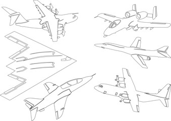 Air force aircraft vector collection design  for coloring book
