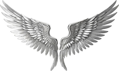 Metalic Silver Wing isolated on transparent background. Generative AI.